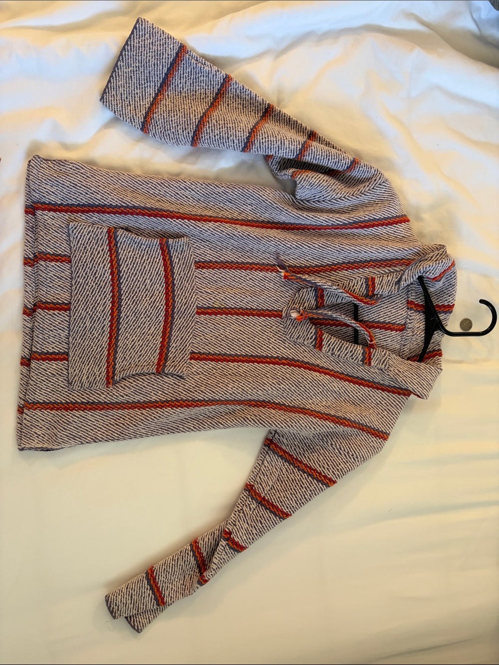 Striped Hooded Pullover wool Sweater in Beige and Red
